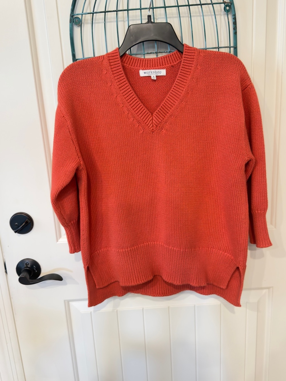 Workshop Republic 100% Cotton Terra Cotta V-Neck Sweater Medium - Picture 6 of 7
